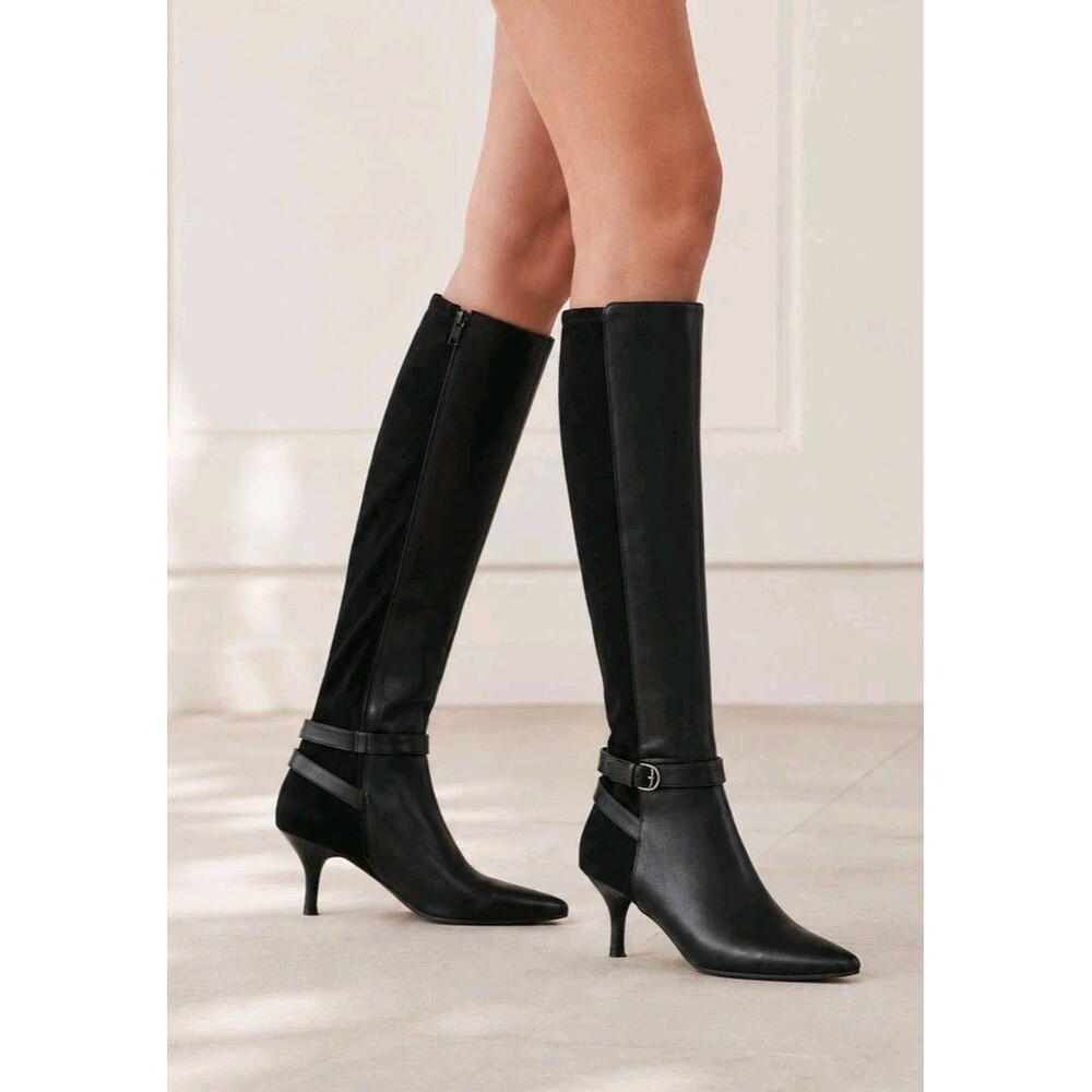 Carlos by Carlos Santana Black Knee High Boots 9M Pointed Toe Kitten Heel